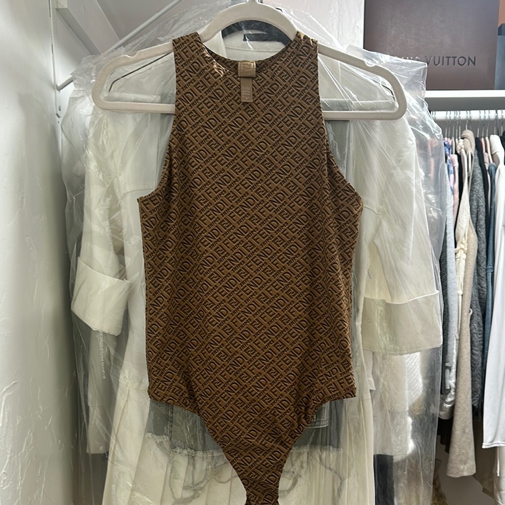 Fendi x SKIMS Brown Logo-Print Sleeveless Bodysuit